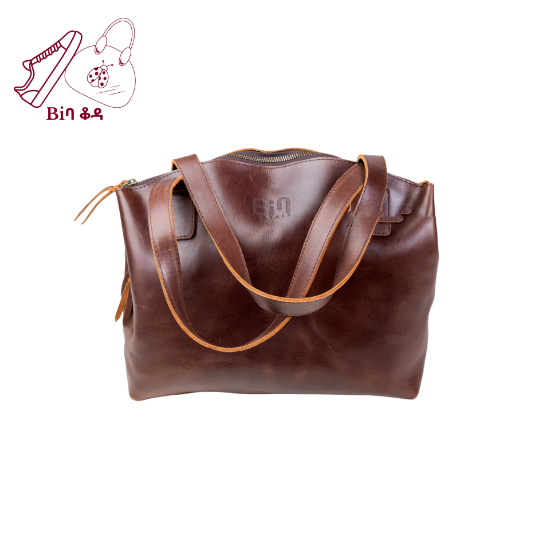 Picture of BIBA Meki Spacious Leather Tote – Double Zipper Design.
